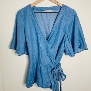 Wraparound Denim Blouse
